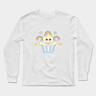 Cupcake with Hearts and Rainbows Long Sleeve T-Shirt